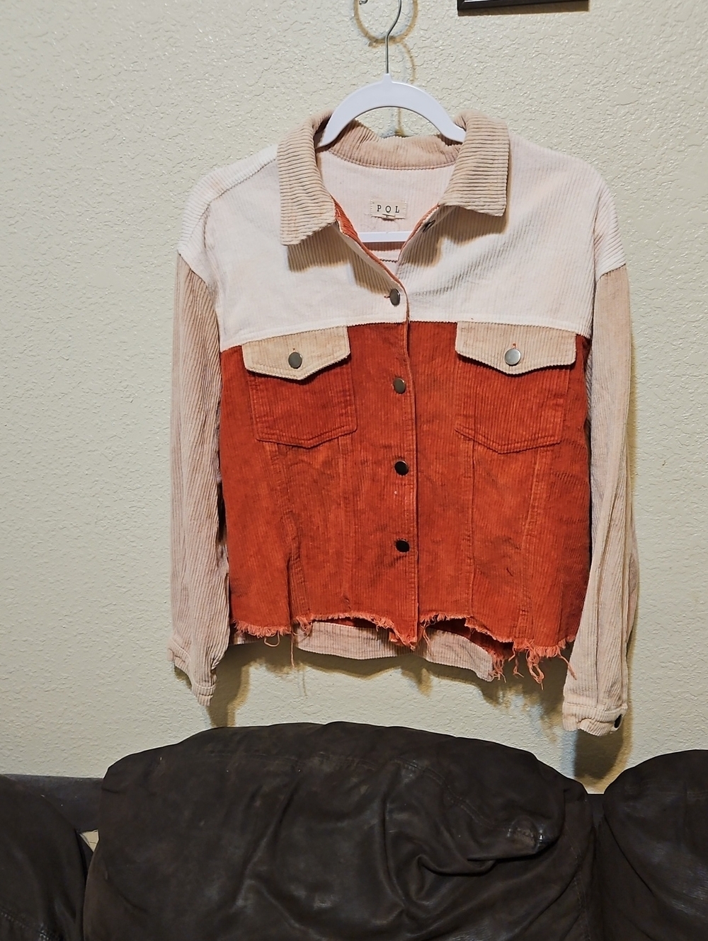 POL Multi-Tone Corduroy Jacket in Brick Red, Pink and Tan